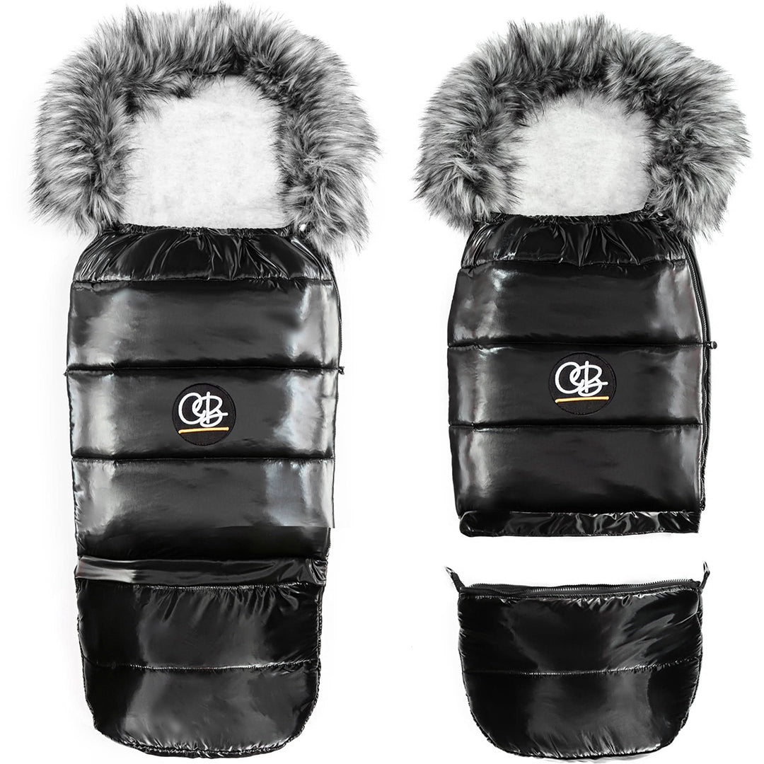 Satin Black Organic Premium Gray Wool Adjustable Footmuff