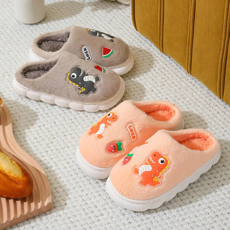 Cartoon Dino Warm Soft Cotton Slippers Ages 4-12