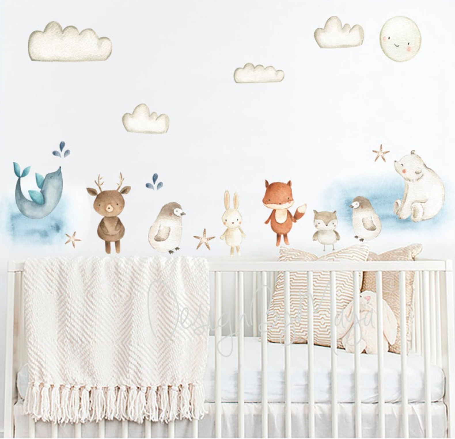 Arctic Polar Bear And Friends - Fabric Nursery Wall Art Decals
