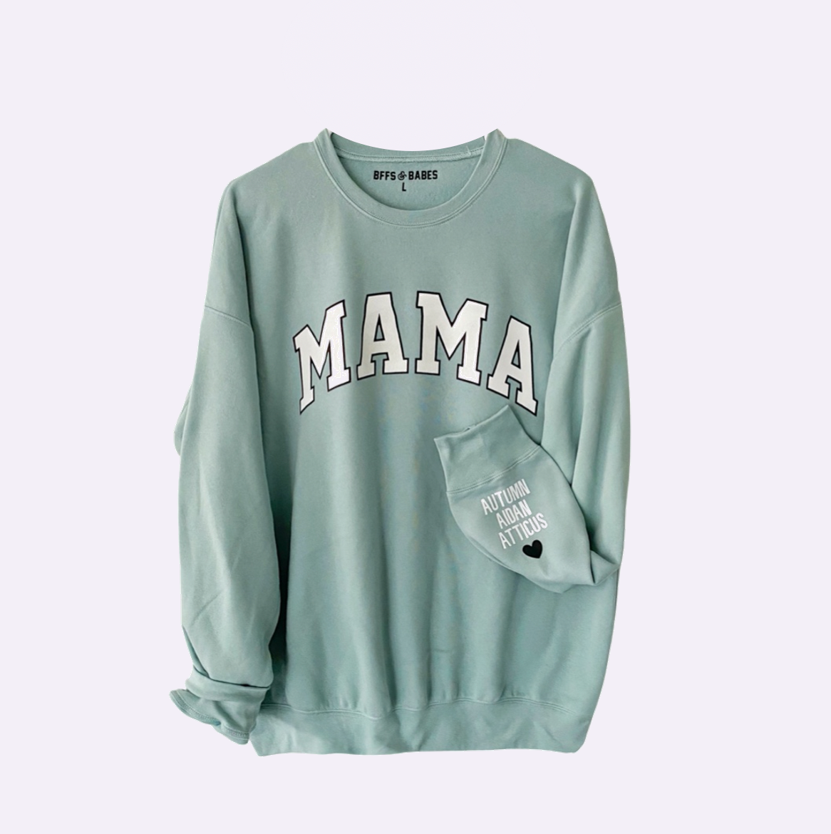Love On The Cuff ♡ Seafoam Mama Sweatshirt With Personalized Cuff