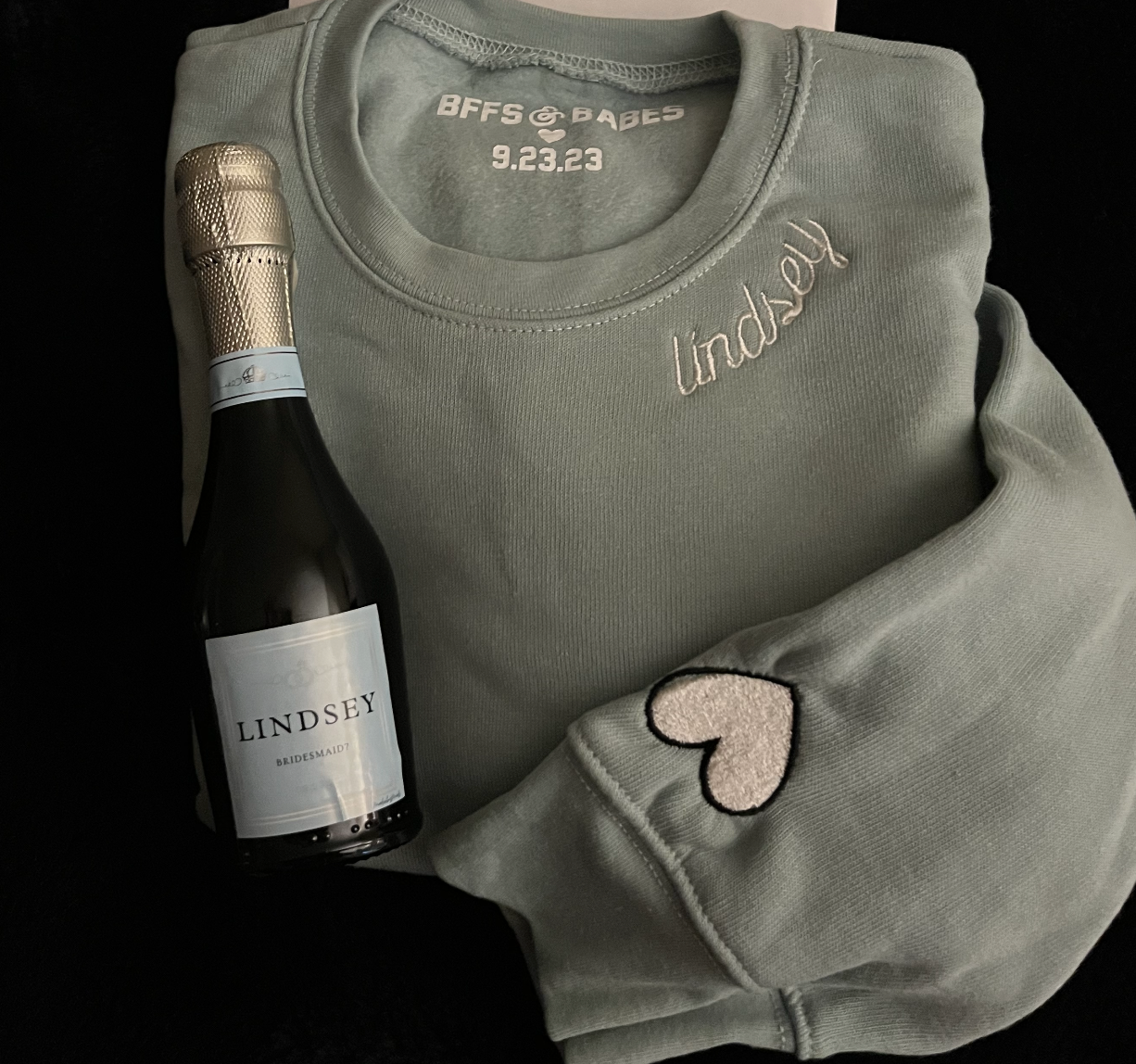 Bffs & Babes X You ♡ Personalized Label + Stitch Collar Seafoam Sweatshirt