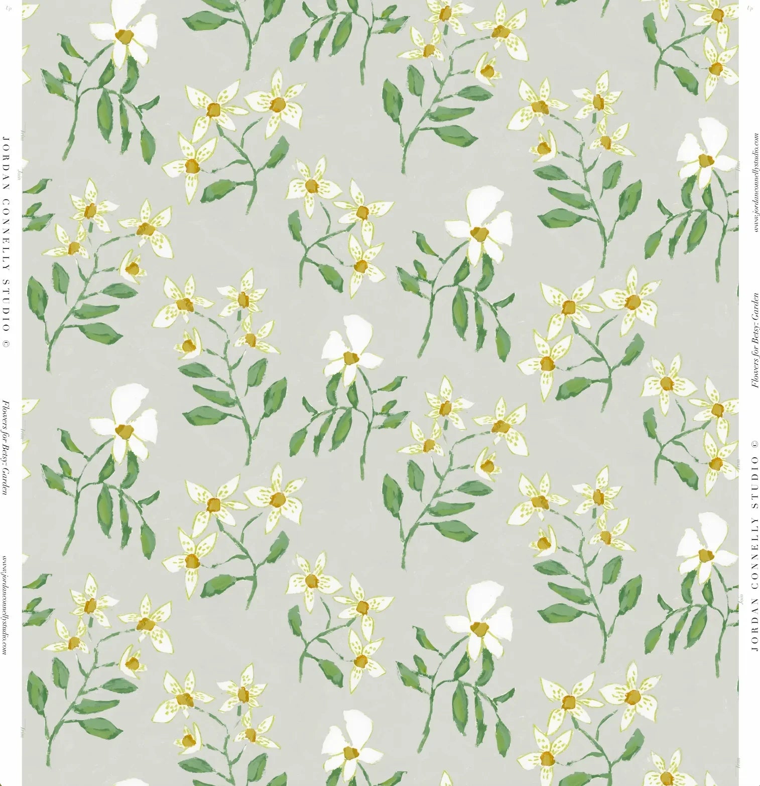 Flowers For Betsy In Soft Green- Fabric