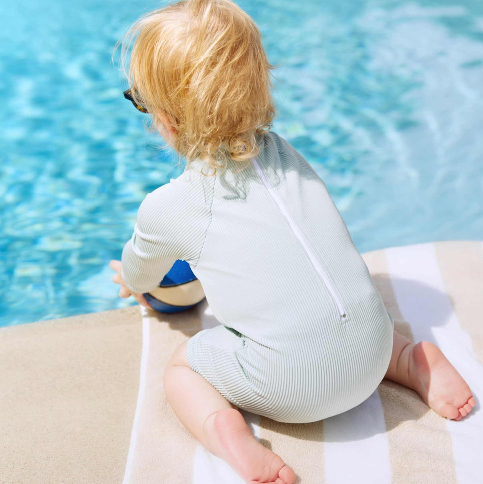 Ribbed Long-sleeve Rash Guard Swimsuit With Shorts · Mint Color