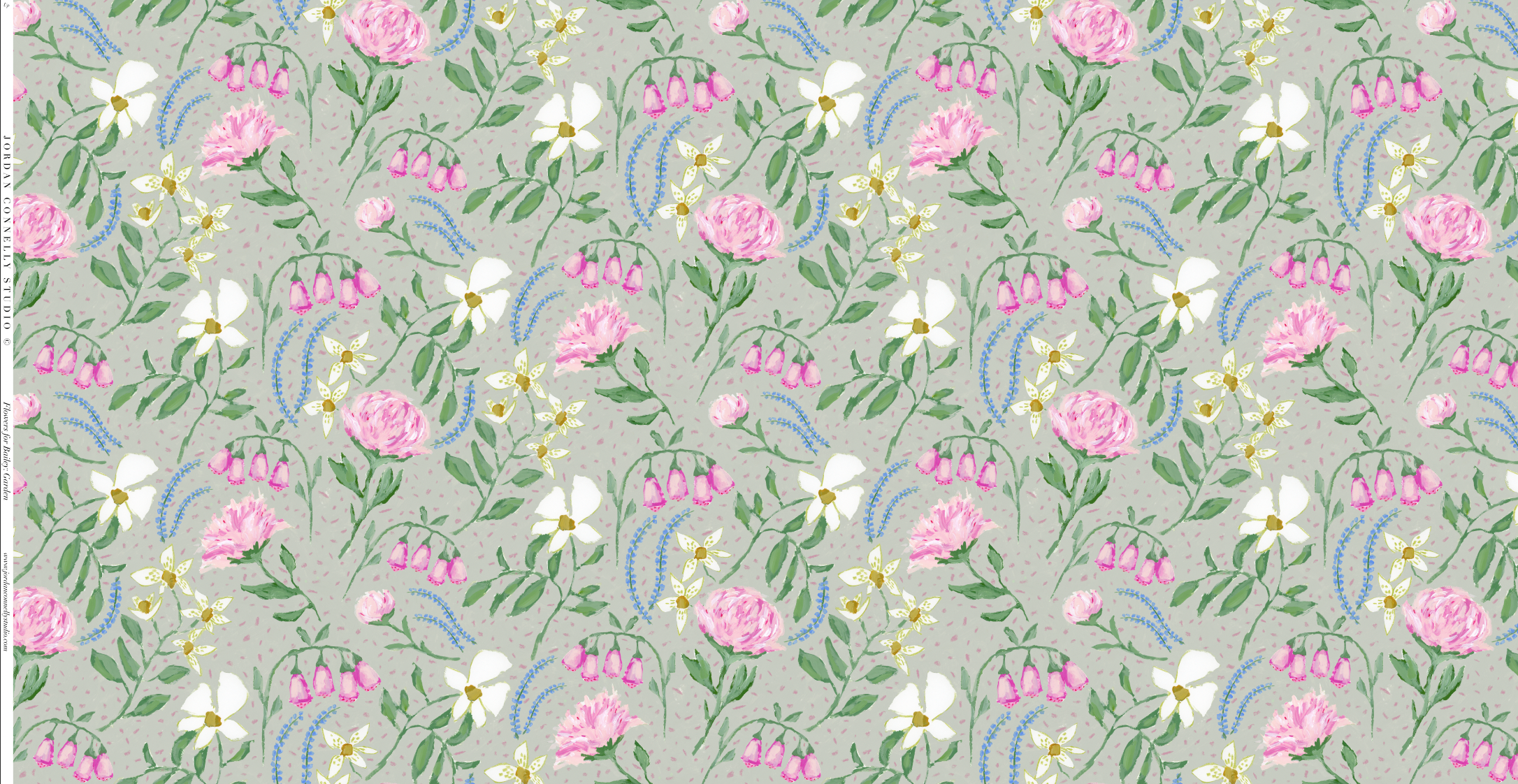 Flowers For Bailey In Soft Green (garden)- Fabric