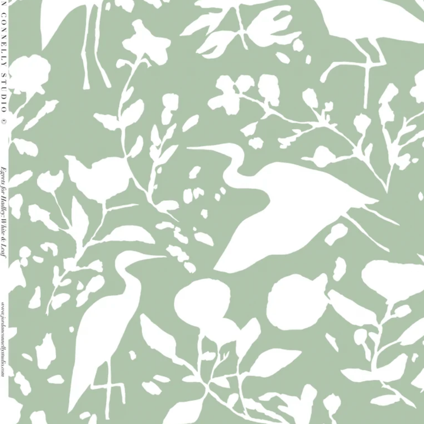 Egrets For Hadley In White And Leaf Wallpaper