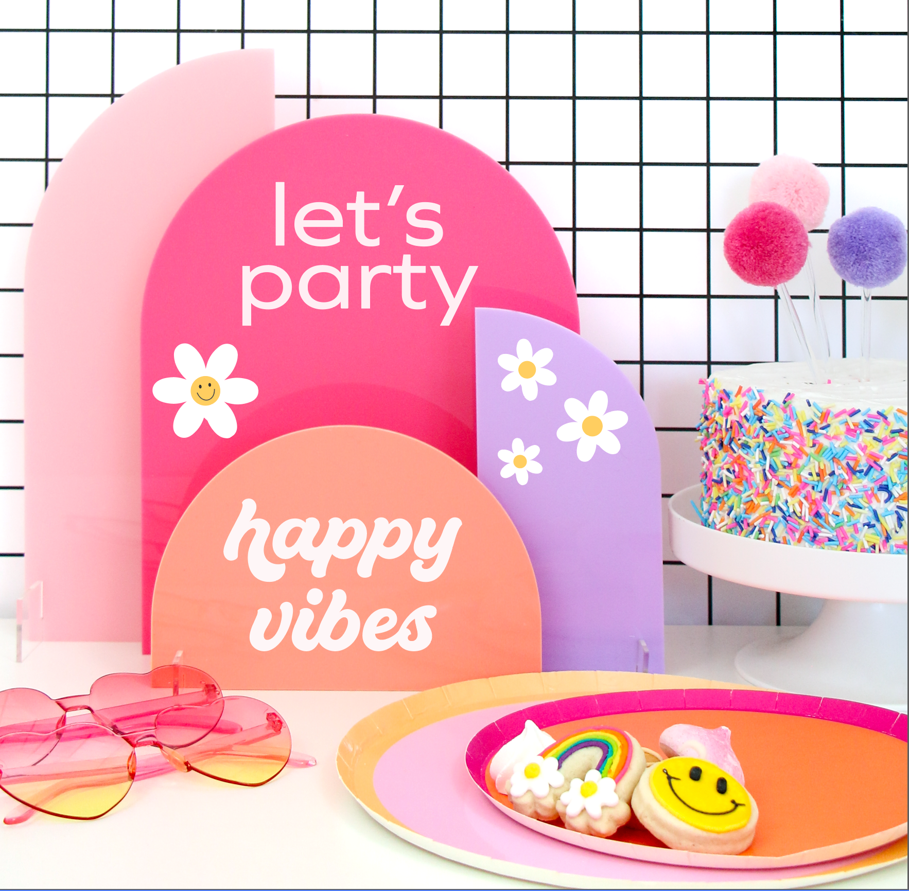 Pink And Coral Acrylic Party Decor Stands