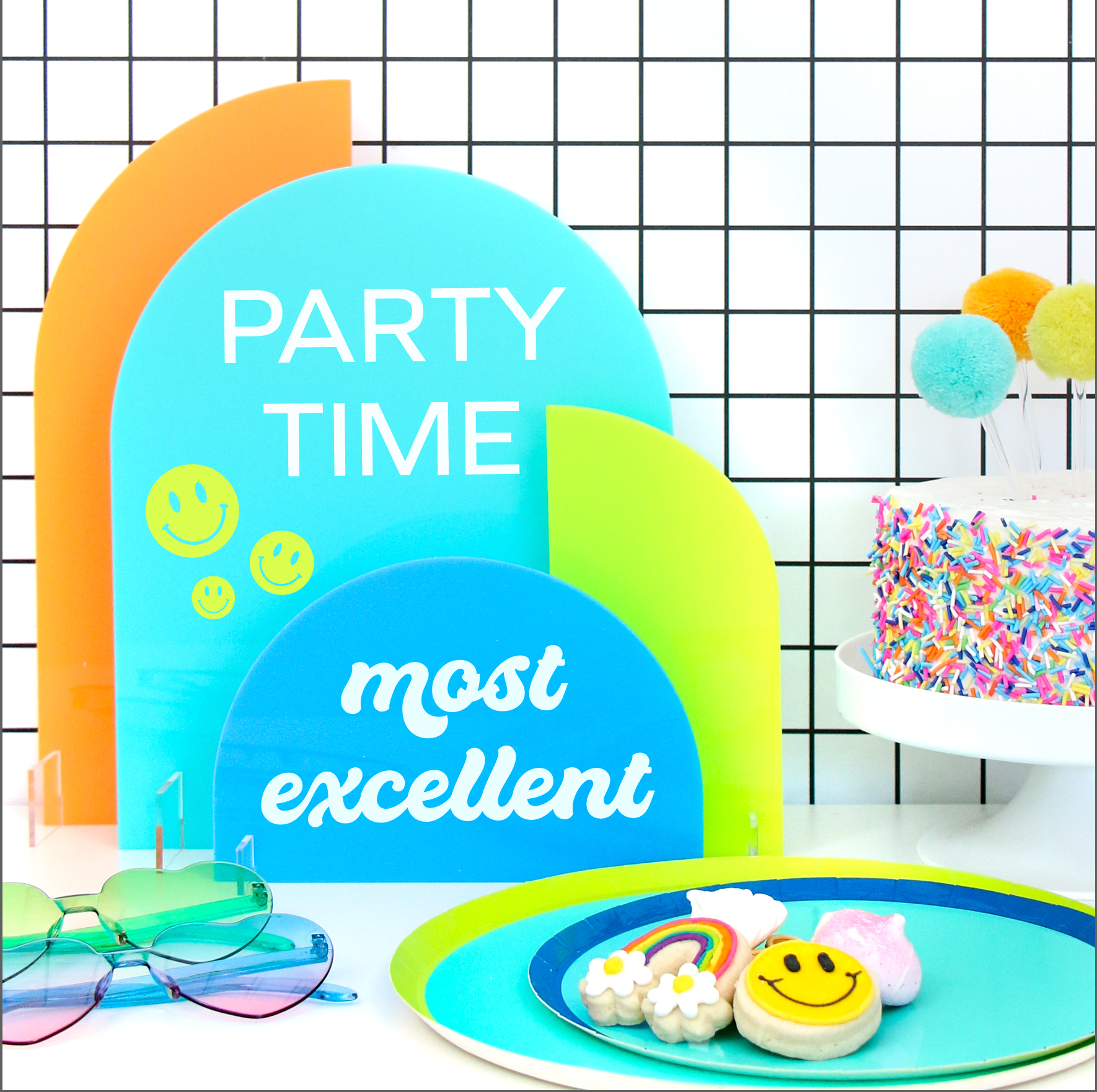 Turquoise, Orange, And Lime Acrylic Party Decor Stands