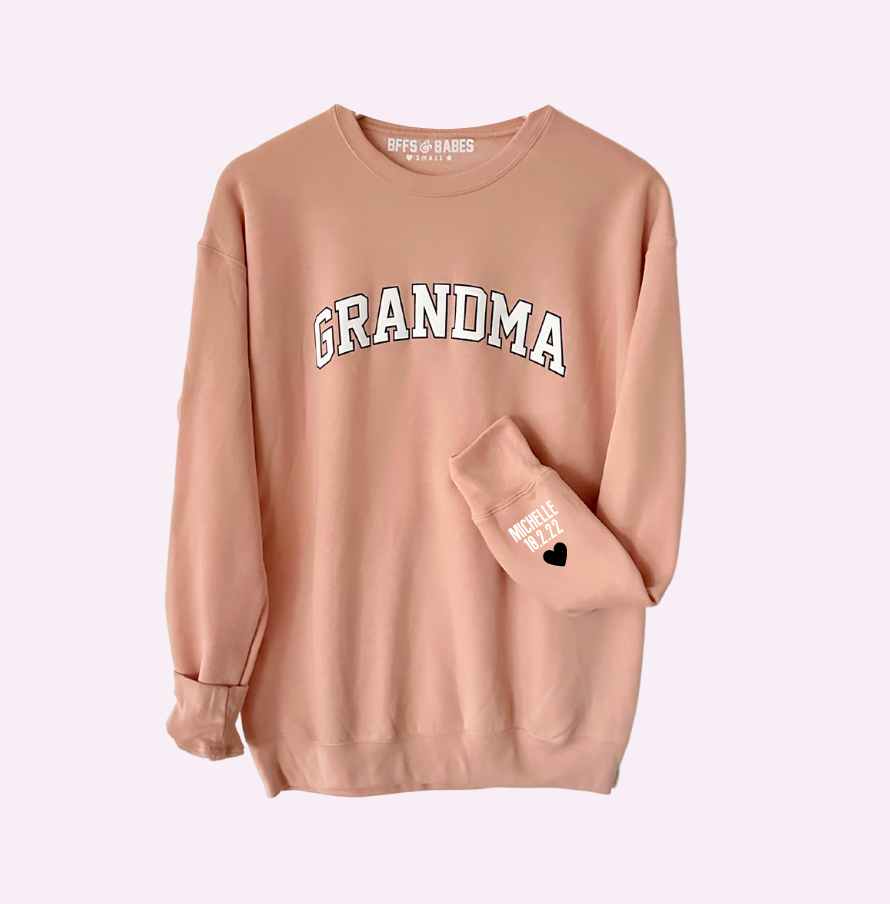 Love On The Cuff ♡ Blush Grandma Sweatshirt With Personalized Cuff