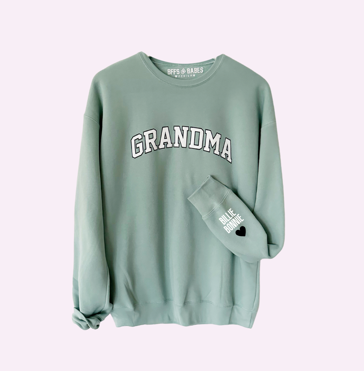 Love On The Cuff ♡ Seafoam Grandma Sweatshirt With Personalized Cuff