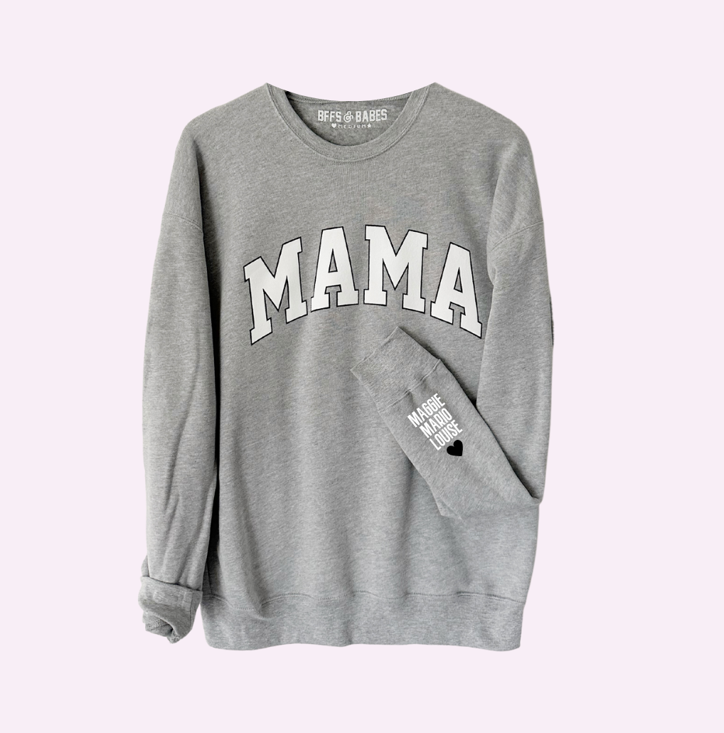 Love On The Cuff ♡ Static Gray Mama Sweatshirt With Personalized Cuff