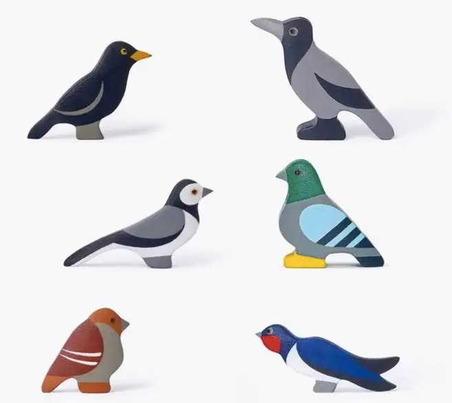 Wooden Bird Figurines Toy Set Of 6