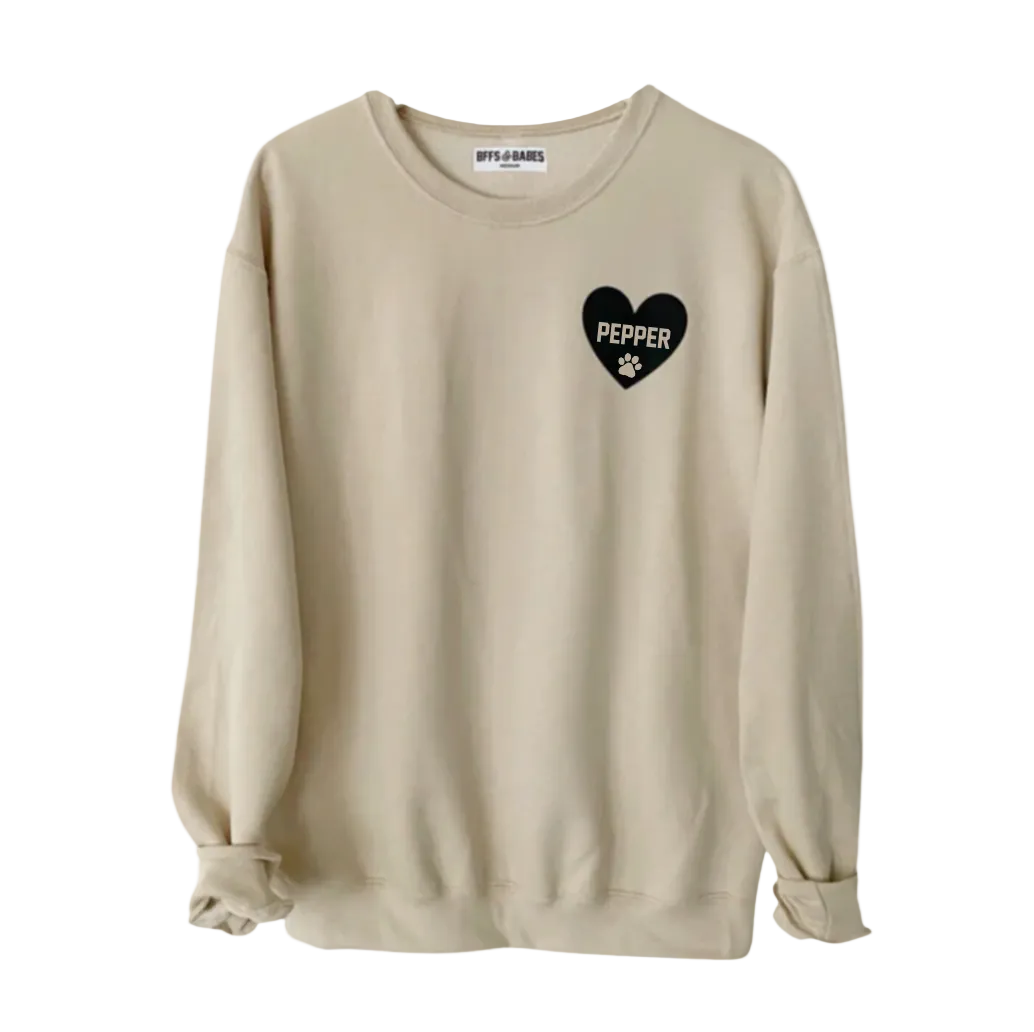 Heart U Most ♡ Beige Personalizable Sweatshirt With Paw Print