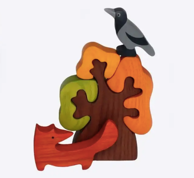 Wooden Autumn Tree With Fox And Bird Figurines