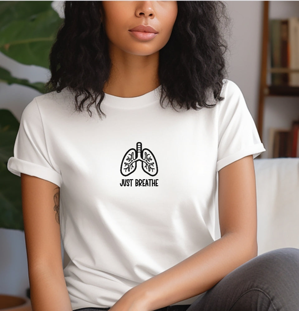 Just Breathe- Hand Drawn Anatomical Lungs Graphic Tee- Handmade