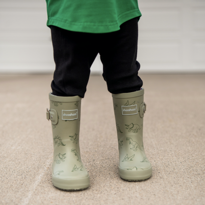 Toddler Rain Boots in Sage Green - Dino Roar
