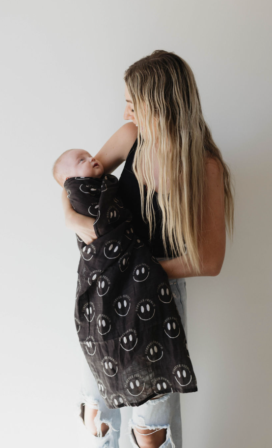 Muslin Swaddle | Charcoal & White Ff Smile