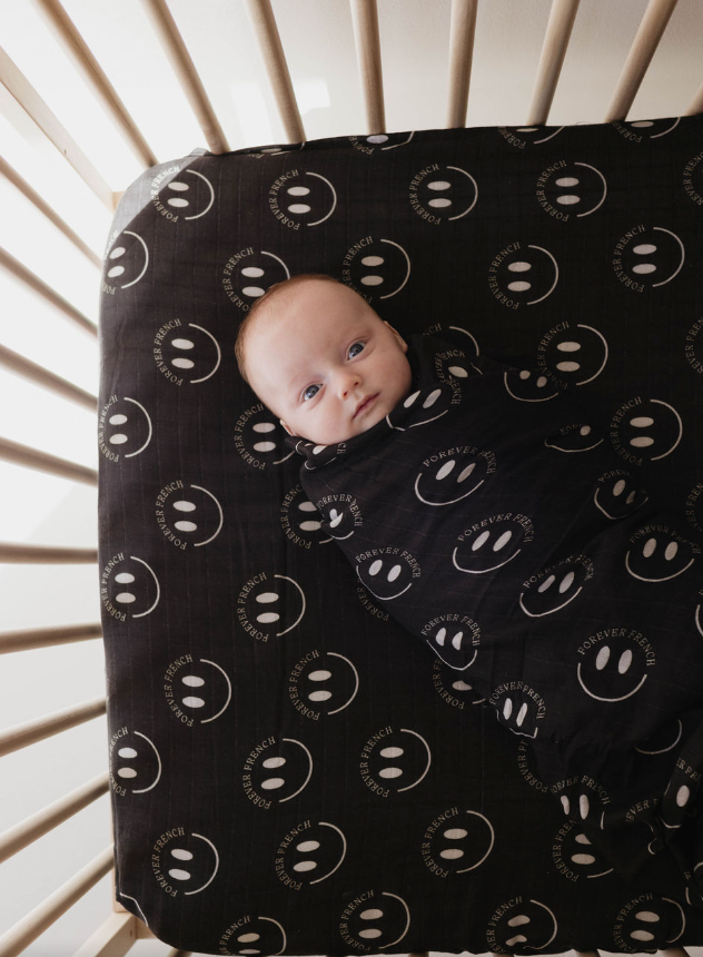 Muslin Swaddle | Charcoal & White Ff Smile