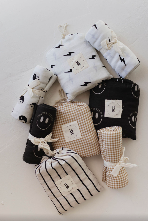 Muslin Swaddle | Charcoal & White Ff Smile