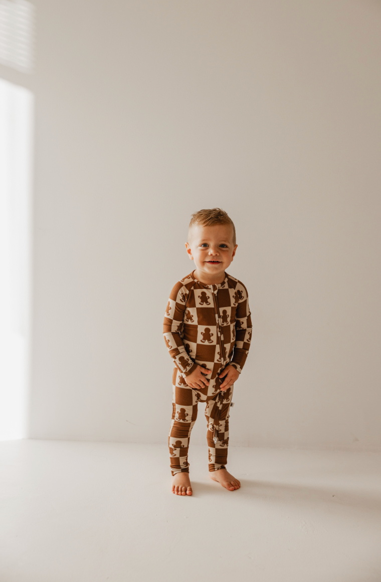 Bamboo Zip Pajamas | Gingerbread Checkerboard 2024