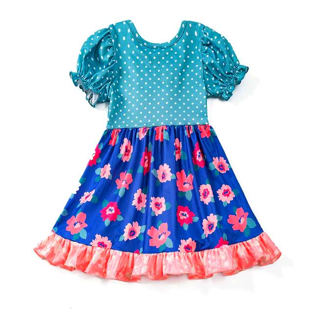 Perfectly Spring Navy & Floral Playwear Dress W/ Hair Bow