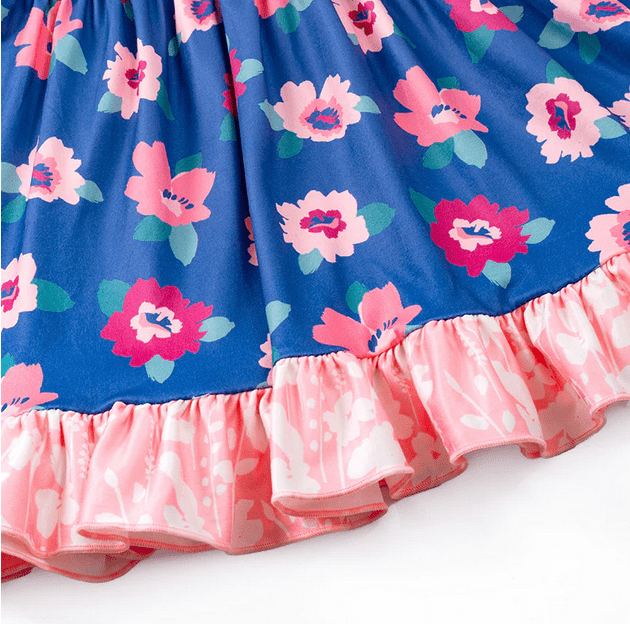 Perfectly Spring Navy & Floral Playwear Dress W/ Hair Bow