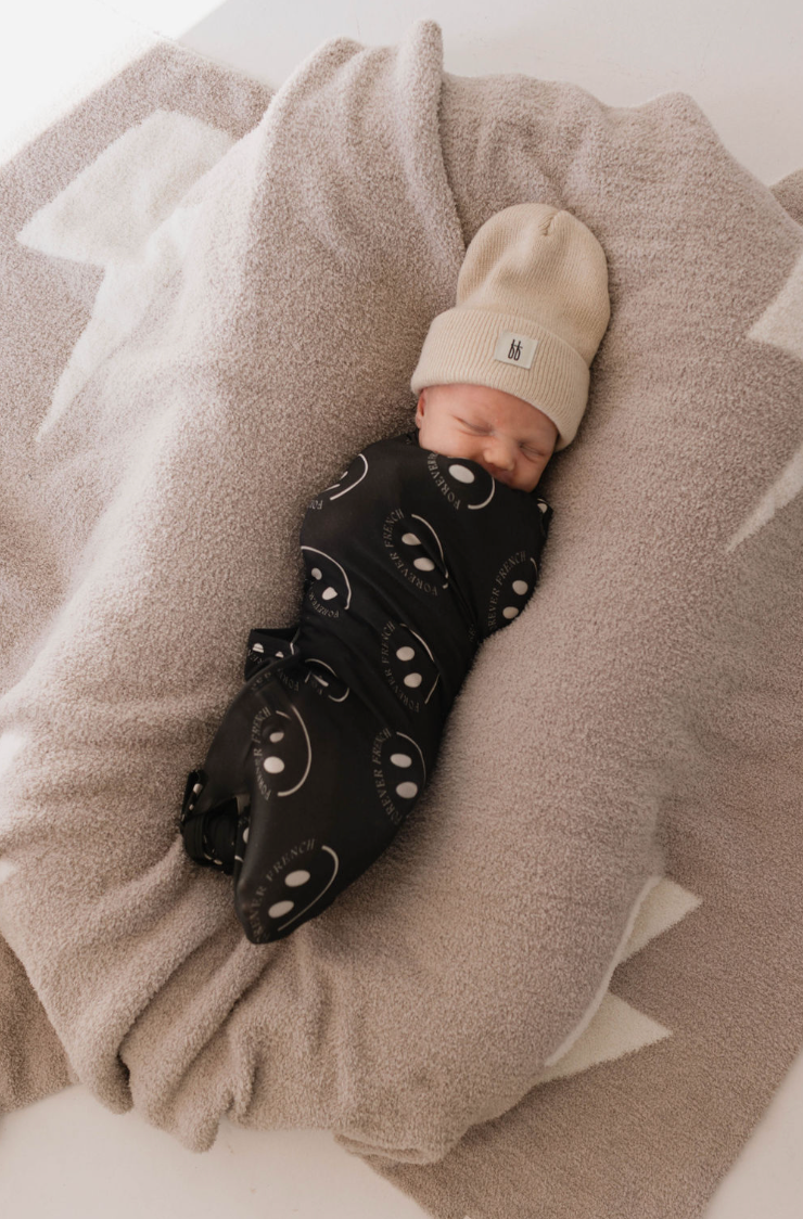 Bamboo Swaddle | Charcoal & White Ff Smile