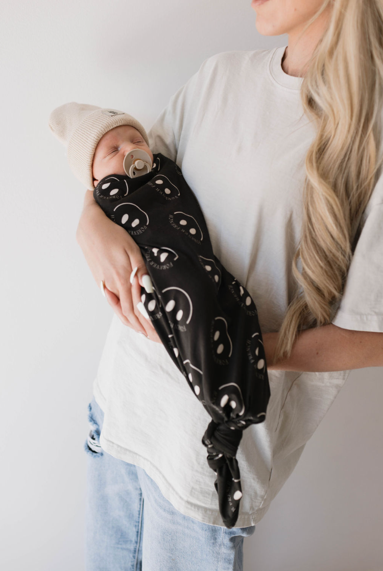 Bamboo Swaddle | Charcoal & White Ff Smile