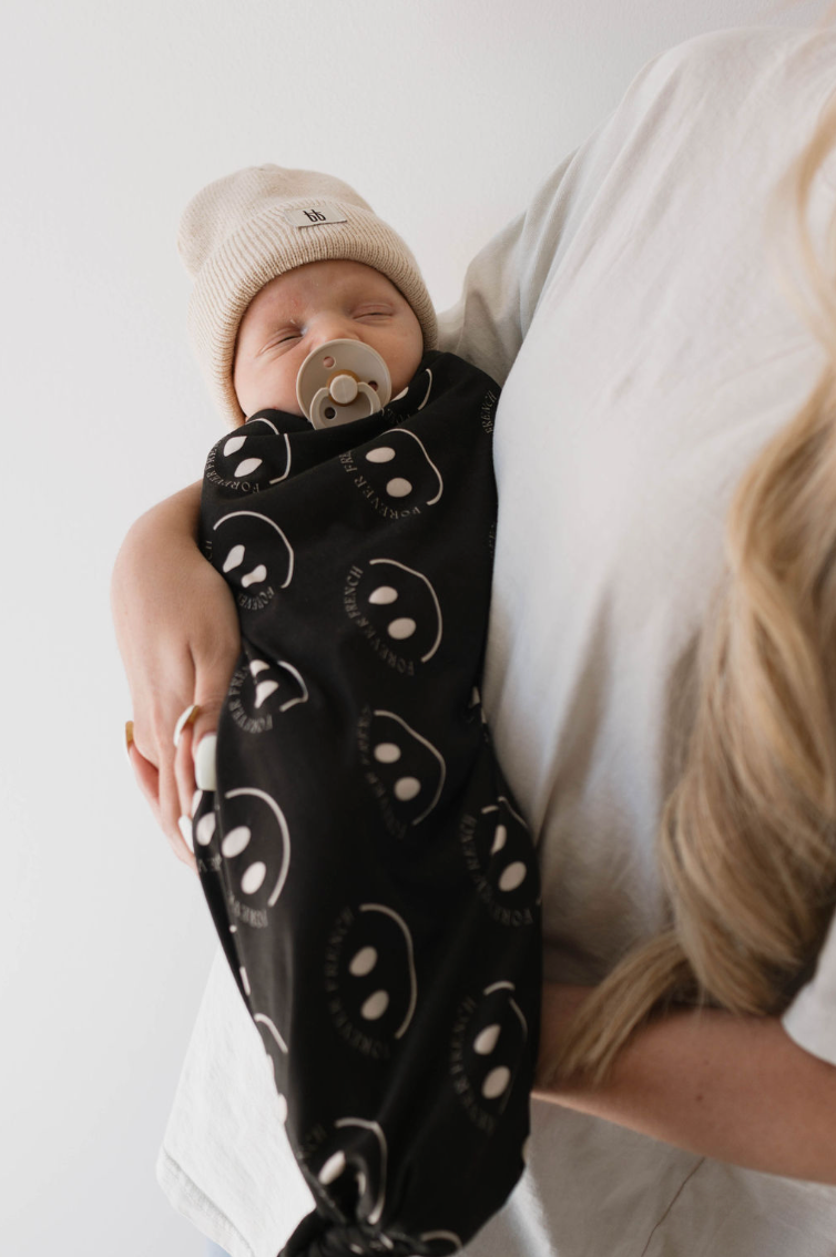 Bamboo Swaddle | Charcoal & White Ff Smile