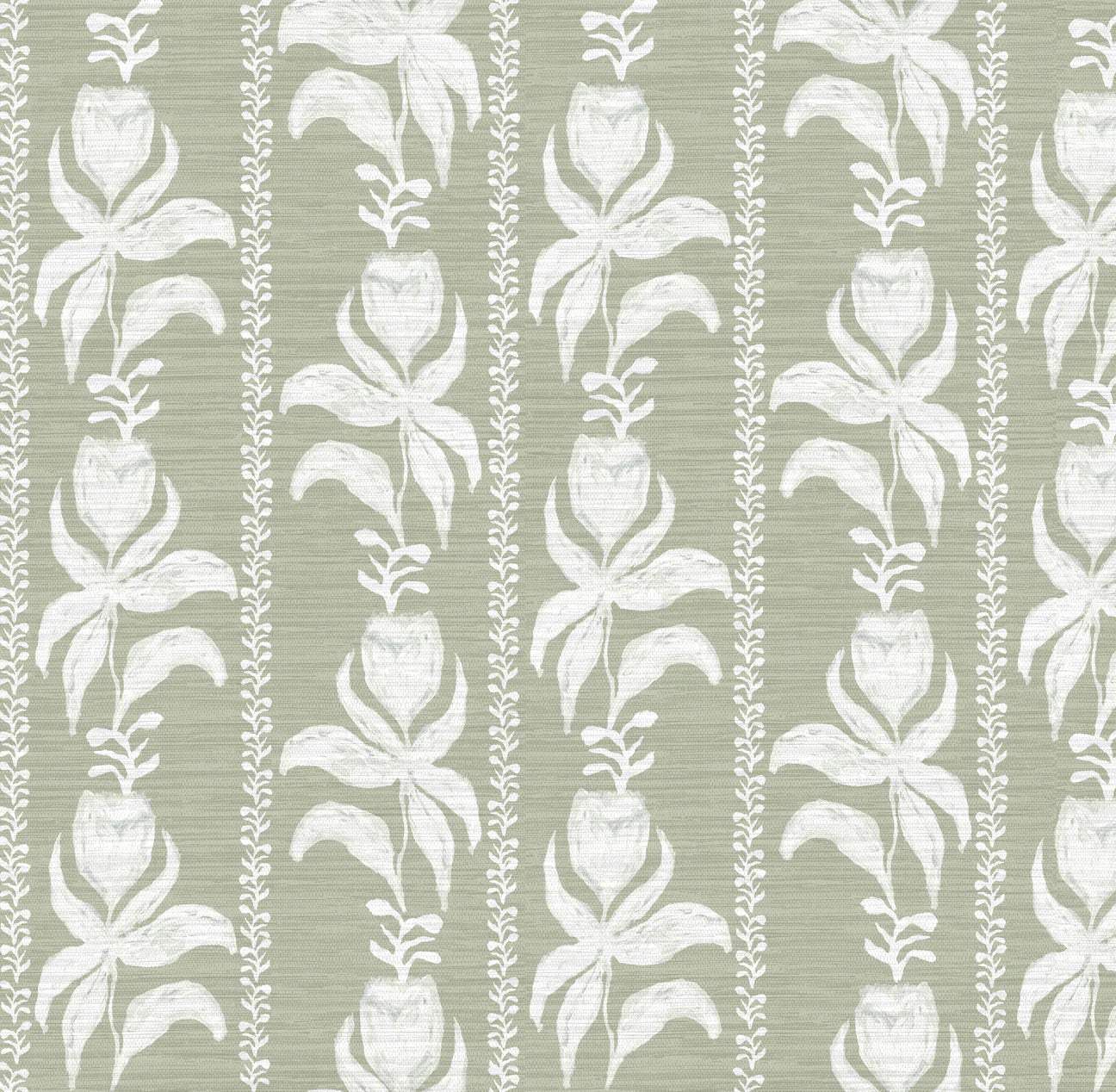 Blocked Tulips In Green Fabric Swatch