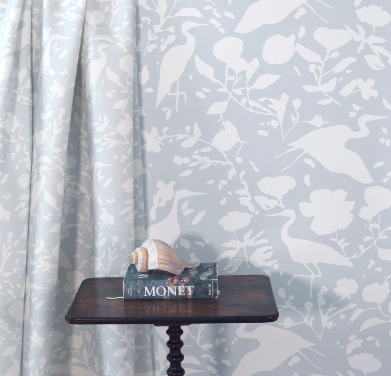 Egrets For Hadley In White & Natural Blue- Fabric