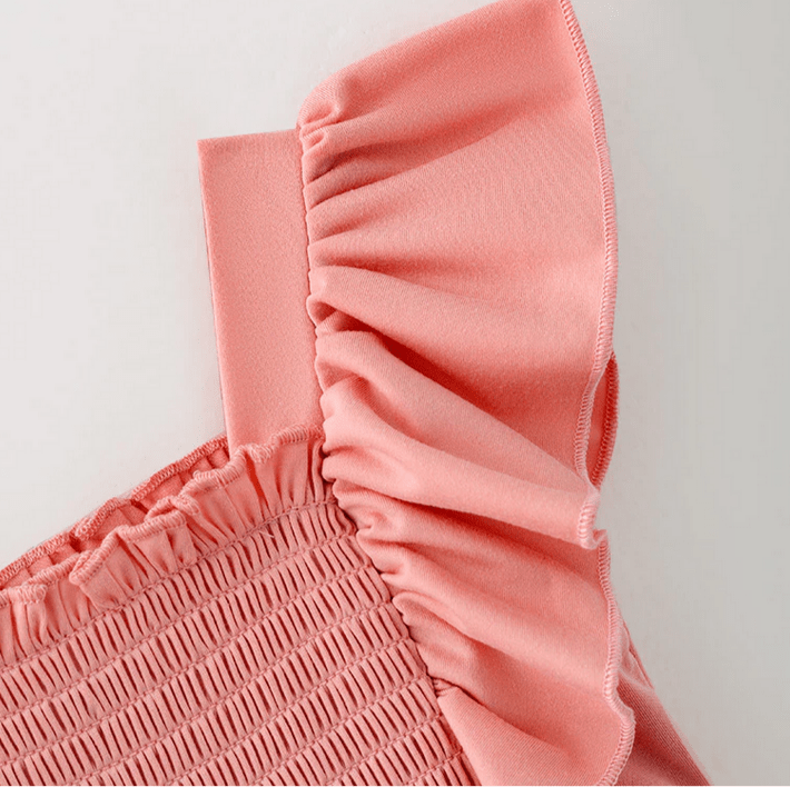 Rainbow Smocked Ruffle Playwear Dress W/ Hair Bow