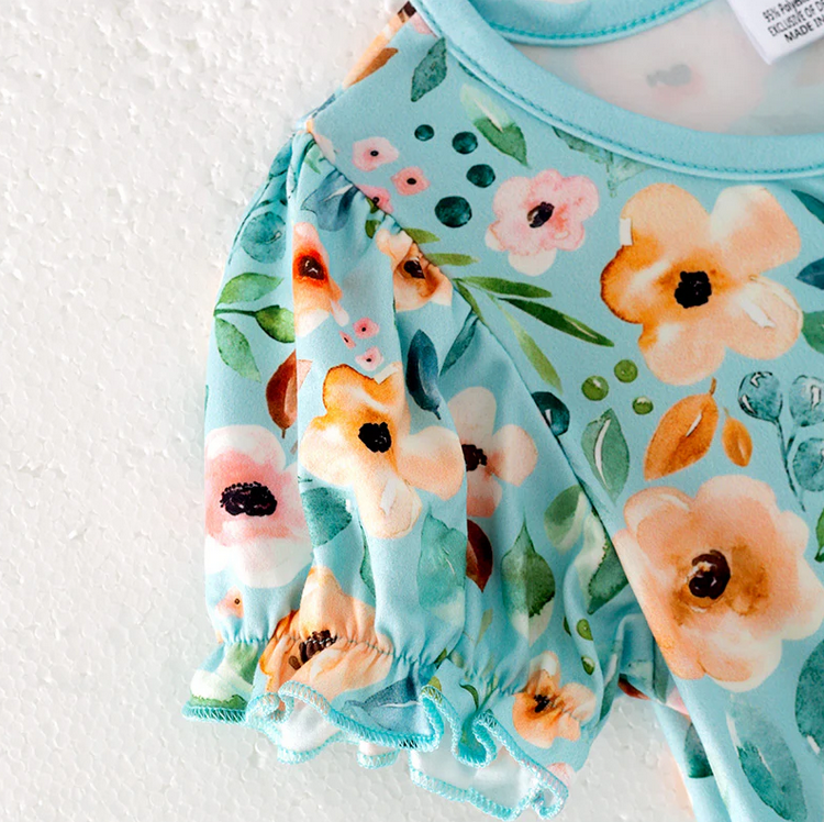 Spring Teal Garden Playwear Dress W/ Hair Bow