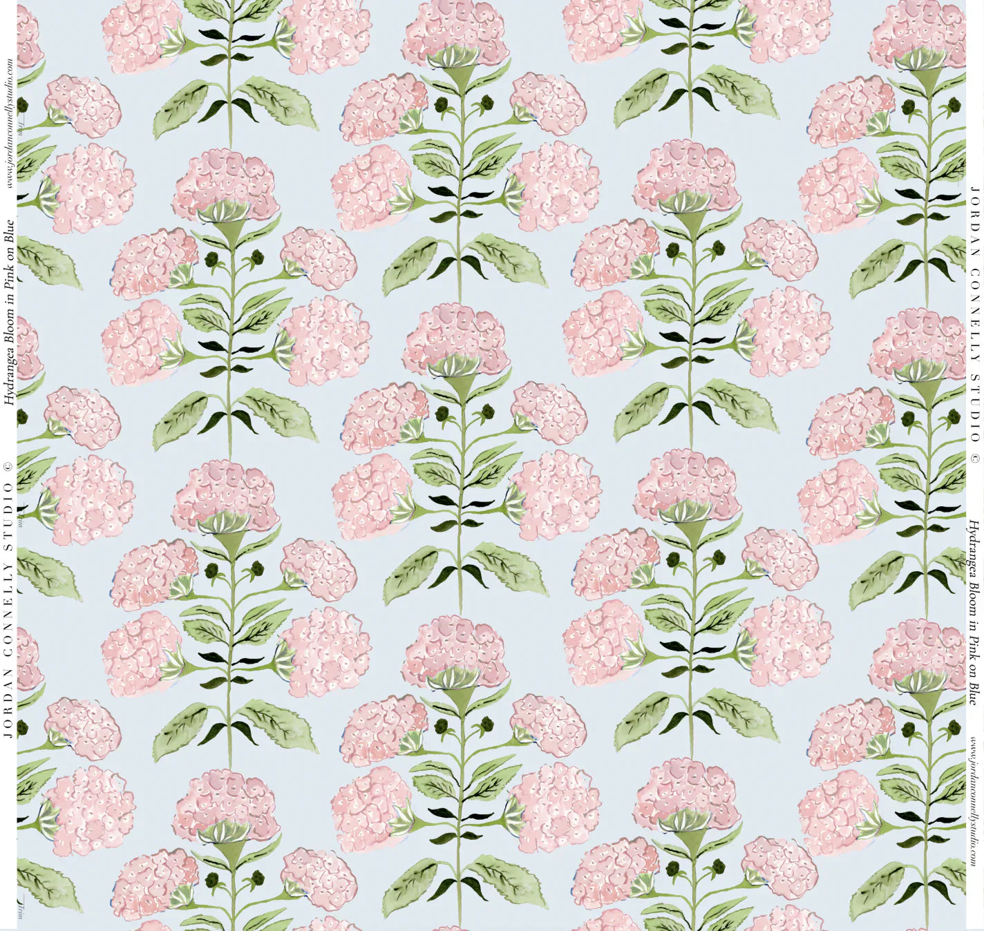 Hydrangea Bloom In Pink On Blue Fabric Swatch