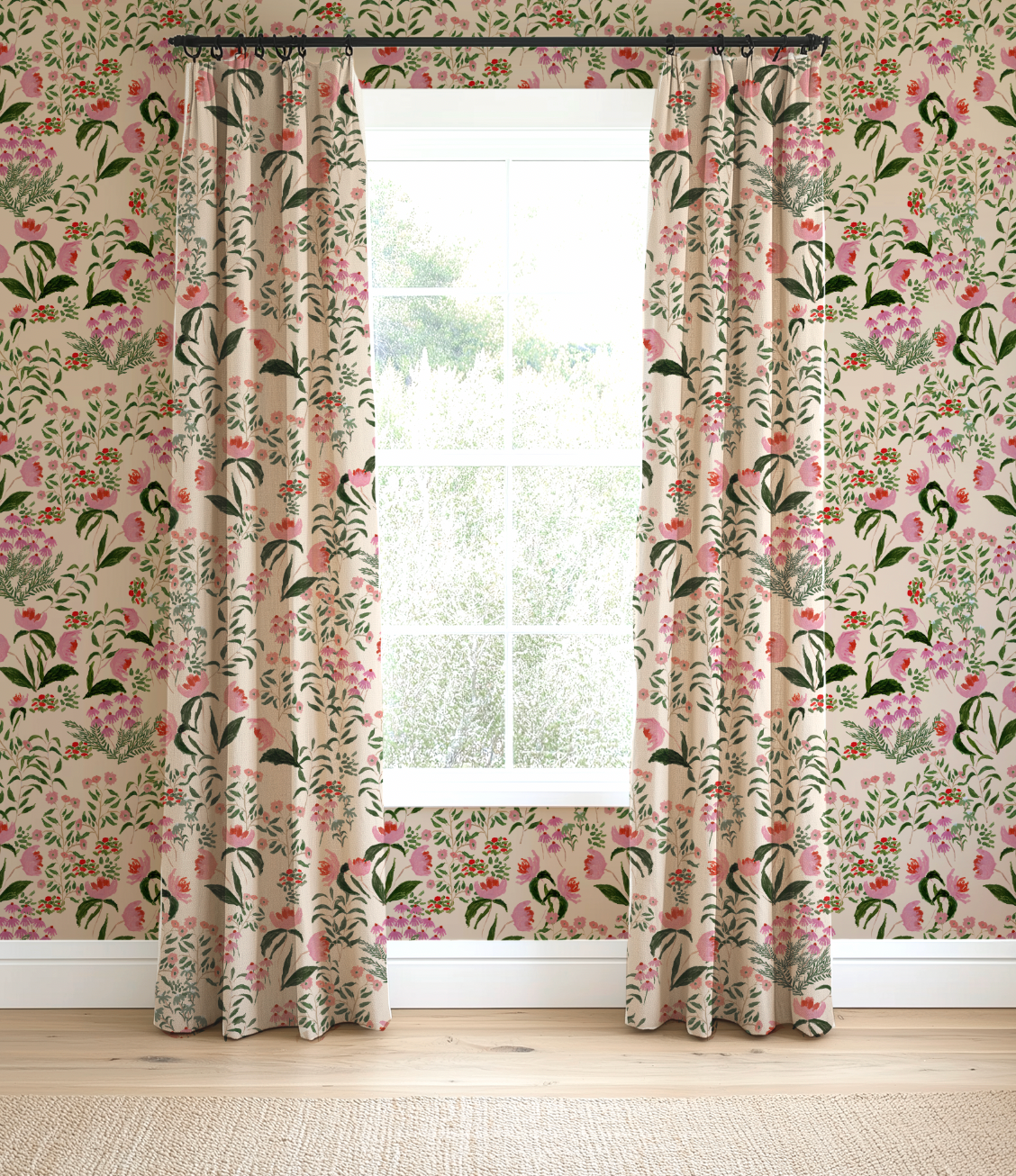 Wild French Garden In Blush Wallpaper
