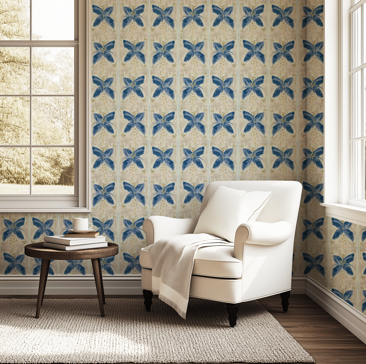 Spanish Floral Tile In Sand Wallpaper