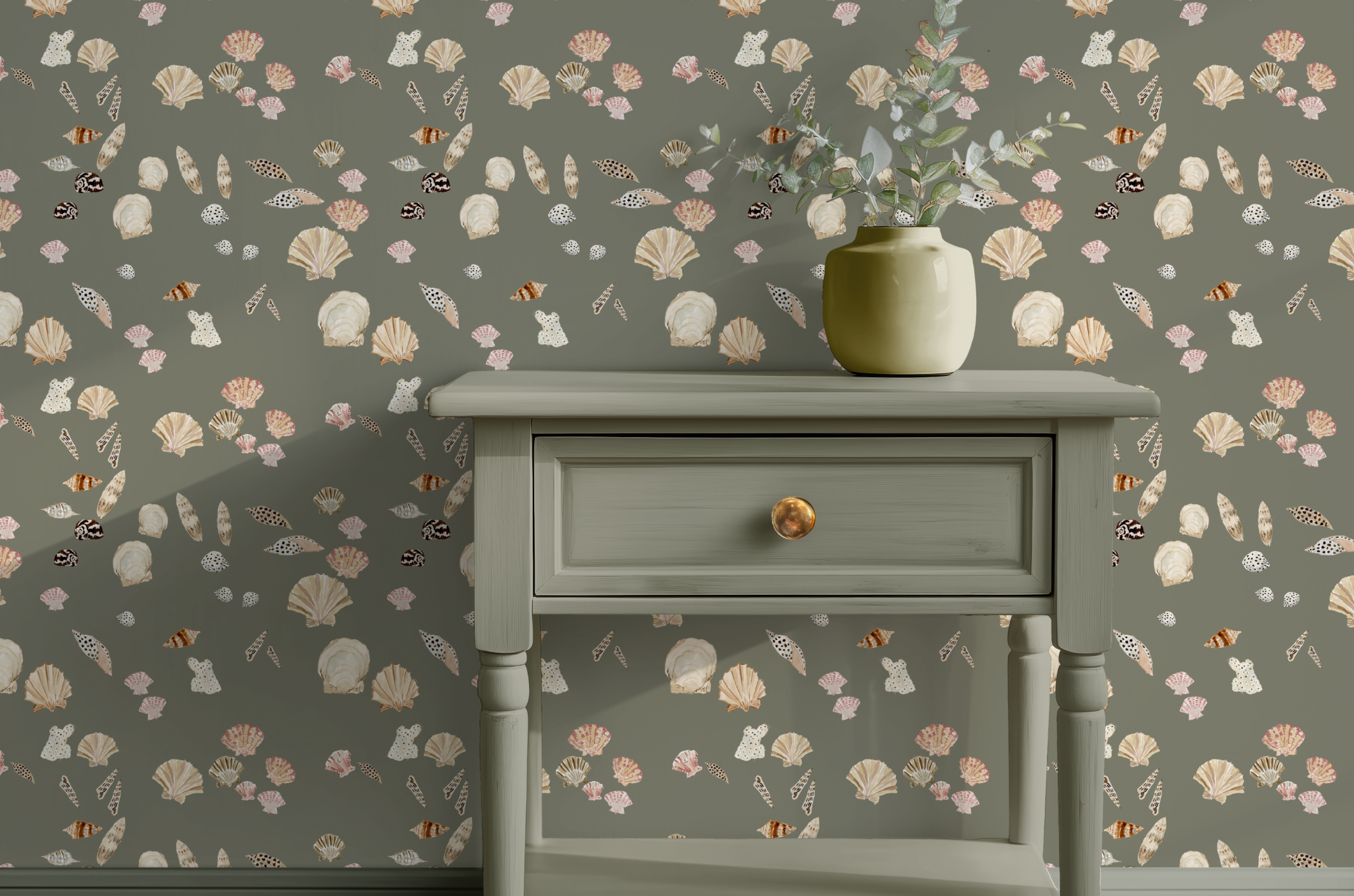 Shell Hunt In Olive Wallpaper