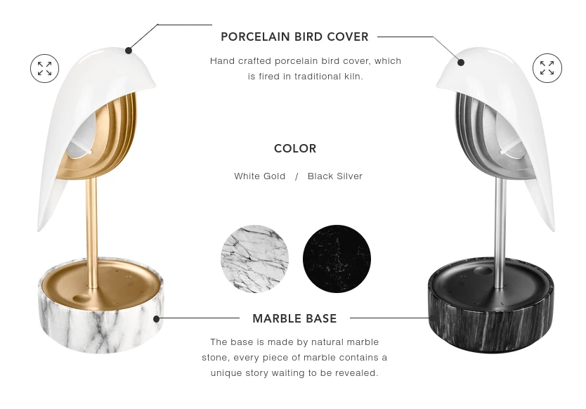 Alarm Clock + Light Chirp White Marble And Gold