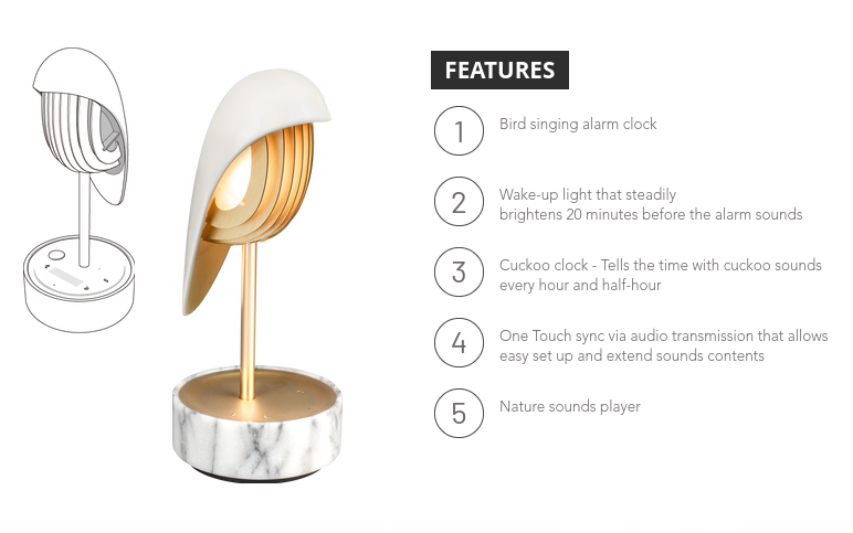 Alarm Clock + Light Chirp Black Marble And Silver