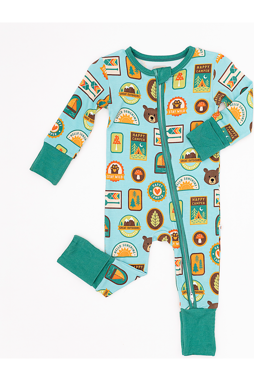 Bamboo One Piece Zip Pajama - Let's Explore Nature Badges