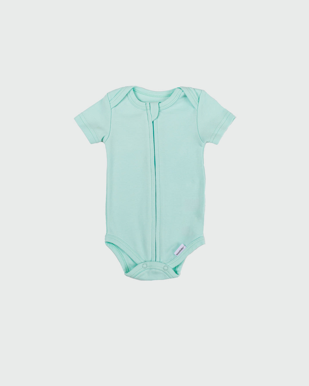 Short Sleeve Zipper Bodysuit In Seafoam, 0-3m