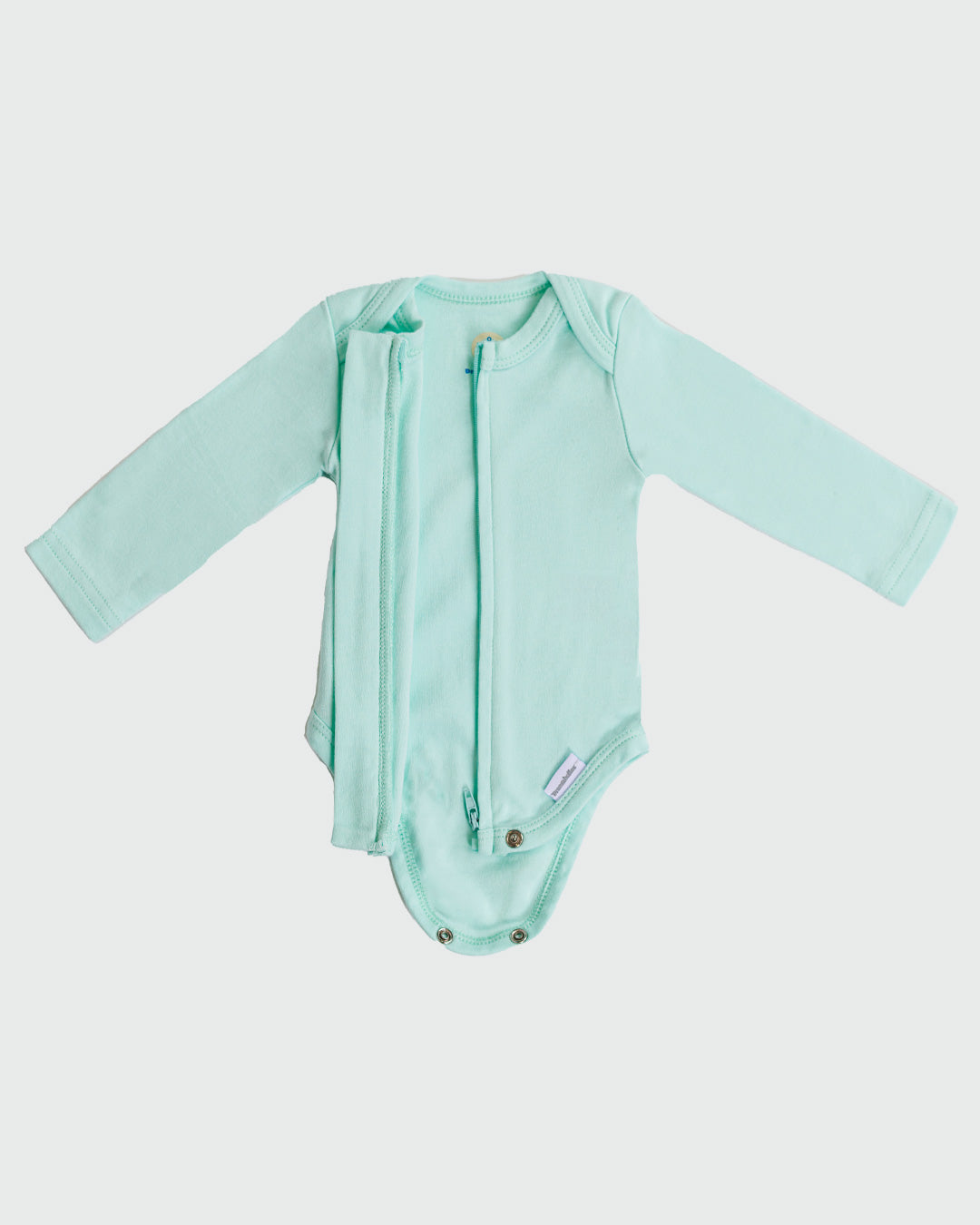 Long Sleeve Zipper Bodysuit In Seafoam, 0-3m