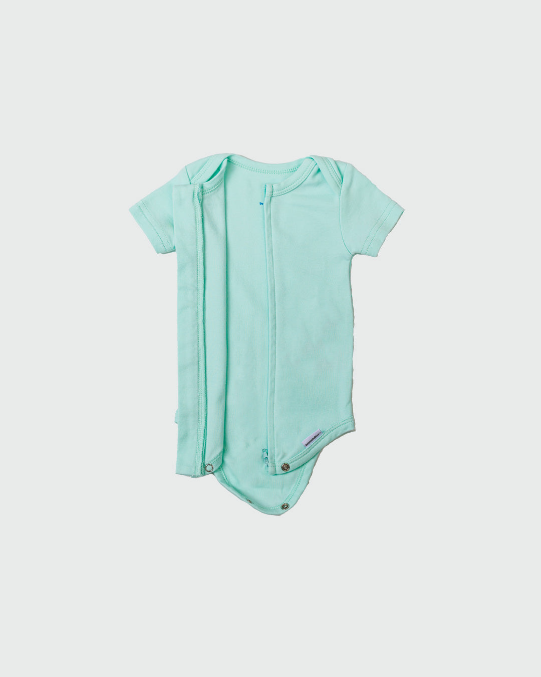 Short Sleeve Zipper Bodysuit In Seafoam, 9-12m