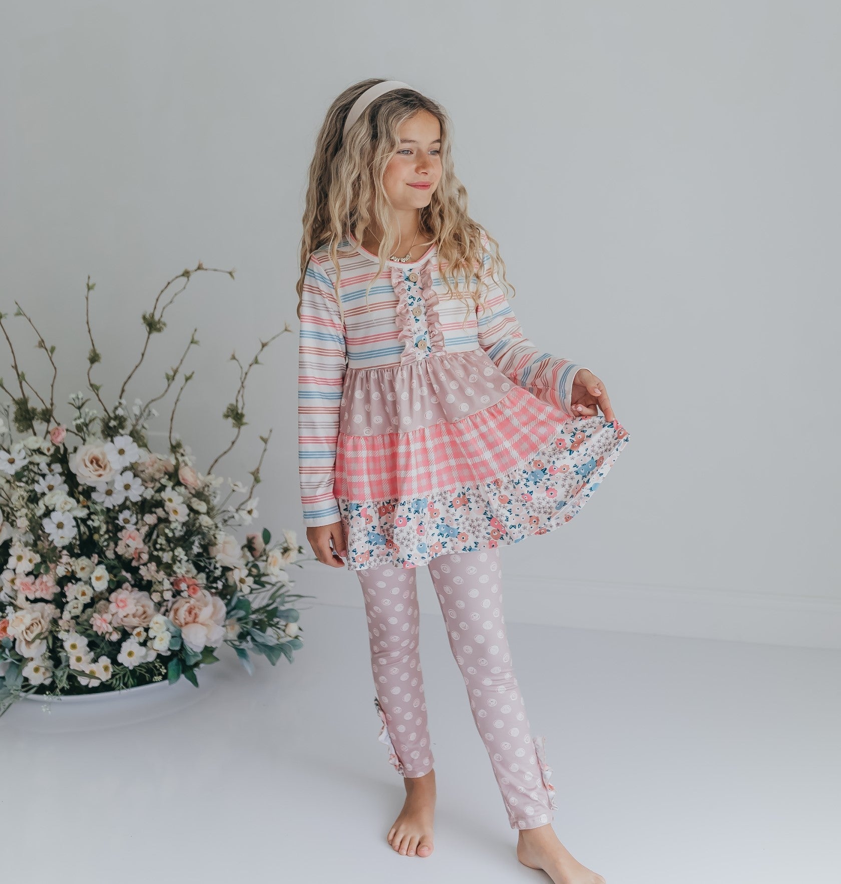 3 Tiered Sand Floral Pant Set