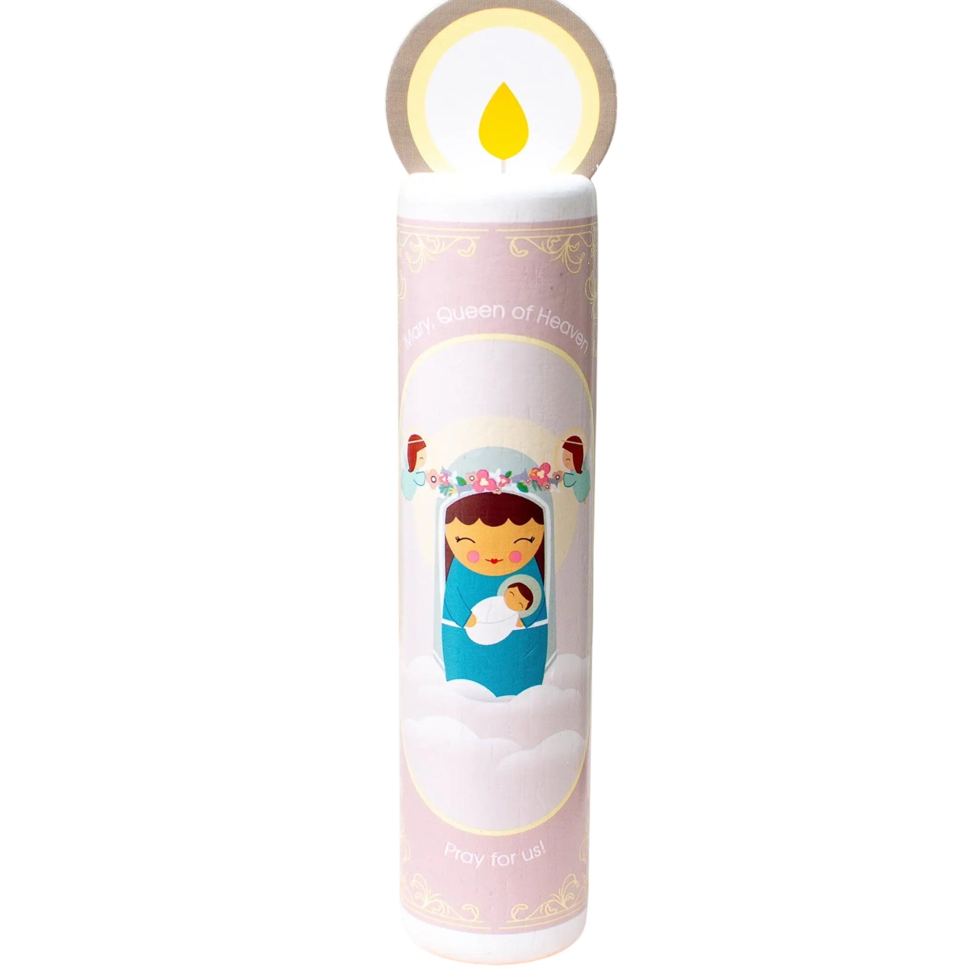Mary Queen Of Heaven (hail Holy Queen) Wooden Prayer Candle