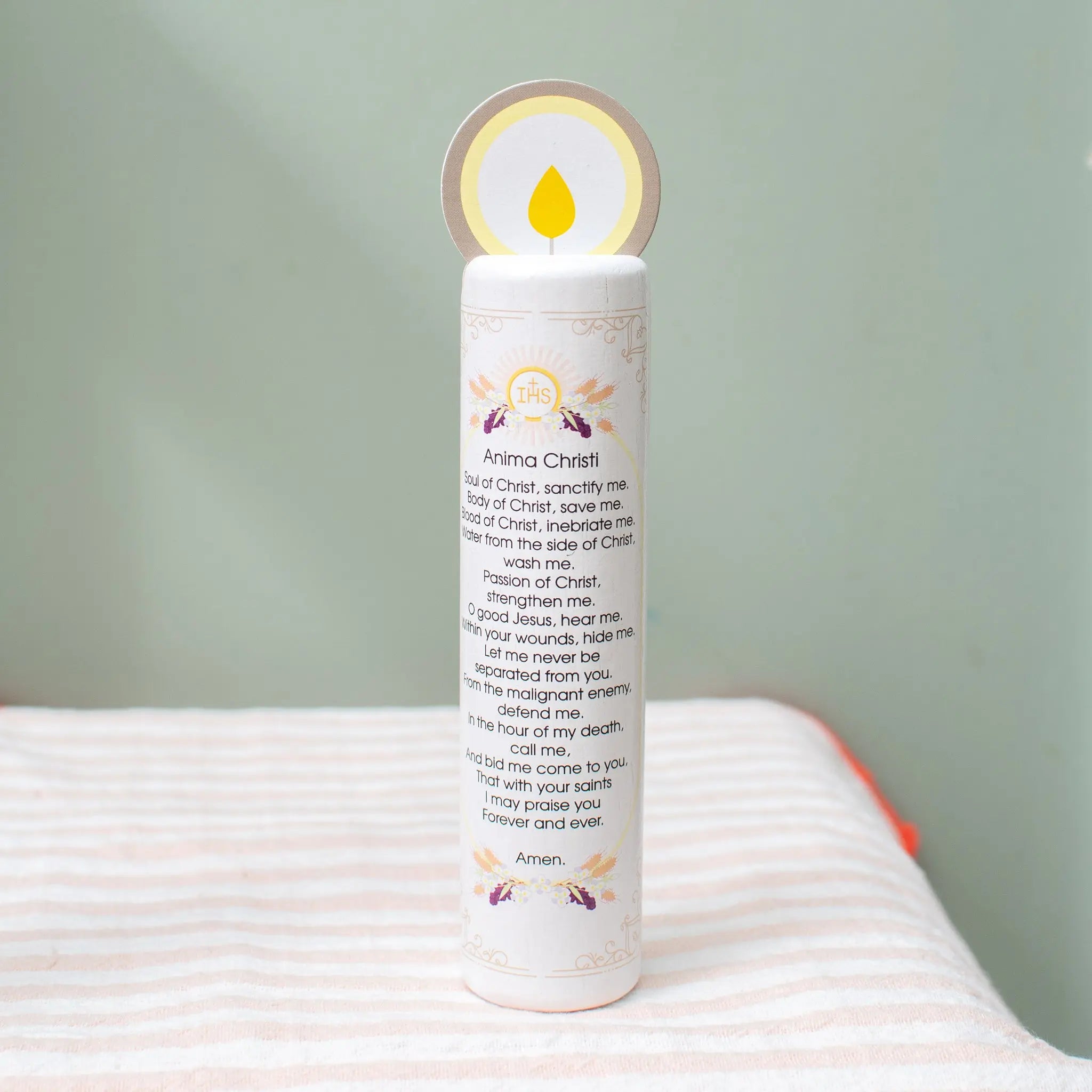Jesus, The Bread Of Life (anima Christi) Wooden Prayer Candle