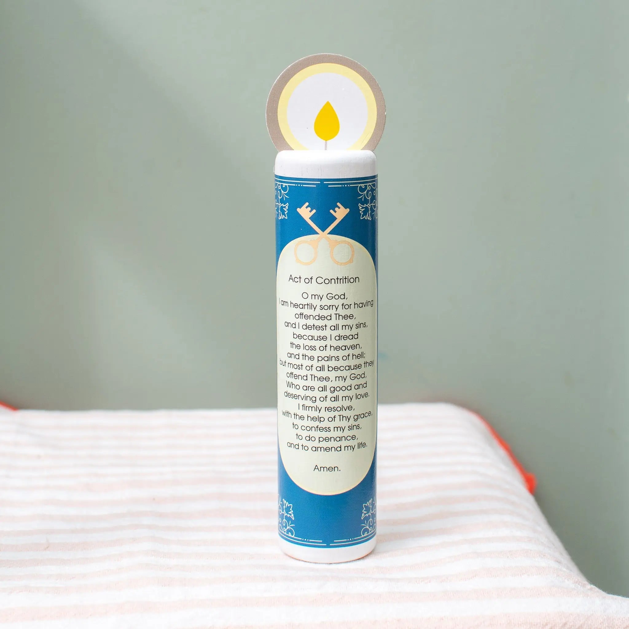 Jesus Christ, The Deliverer (act Of Contrition) Wooden Prayer Candle