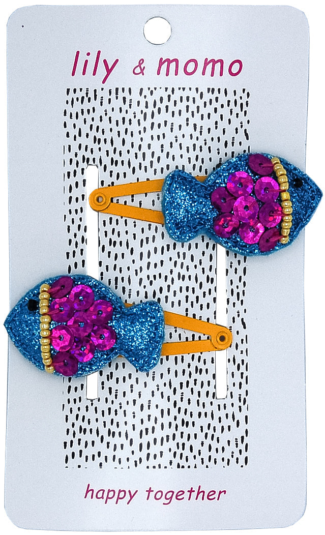 Shiny Fish Hair Clips- Blue And Purple