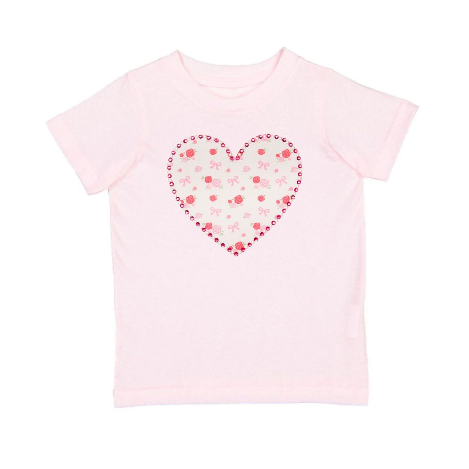 Dainty Rose Pearl Heart Patch Short Sleeve T-shirt