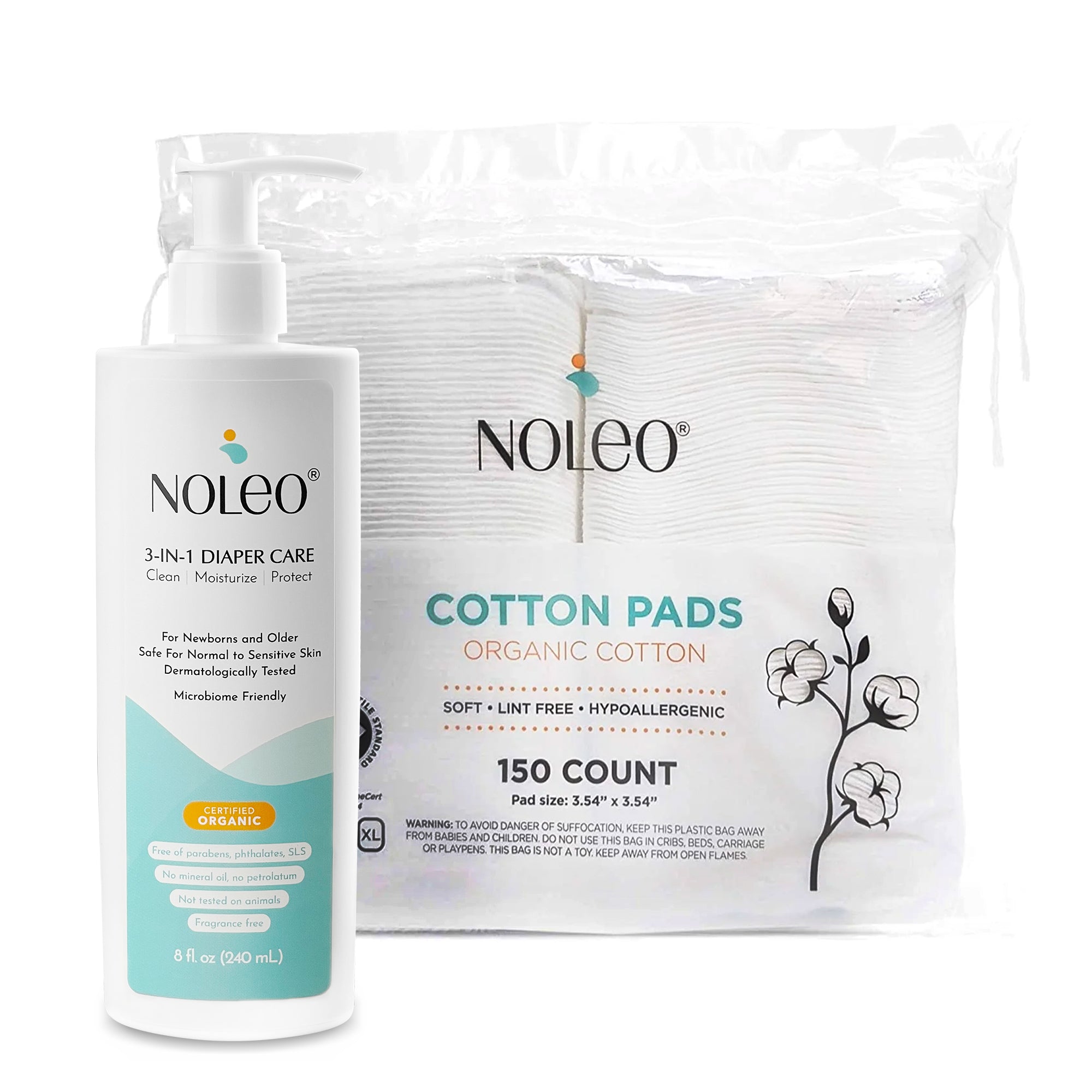 Noleo Duo: 3-in-1 Diaper Rash Cream & Large Cotton Pads
