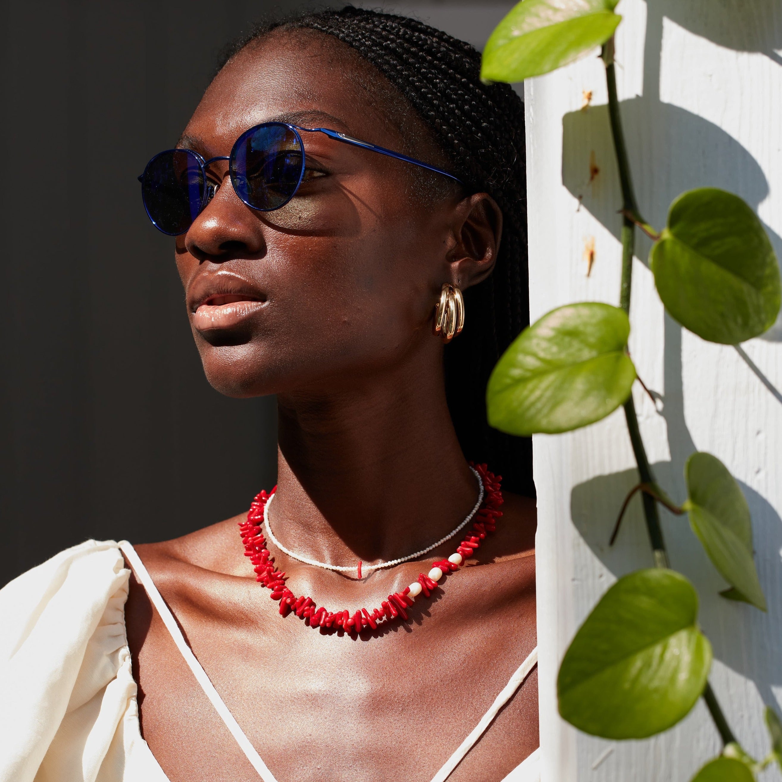 Triple Pearl Coral Choker